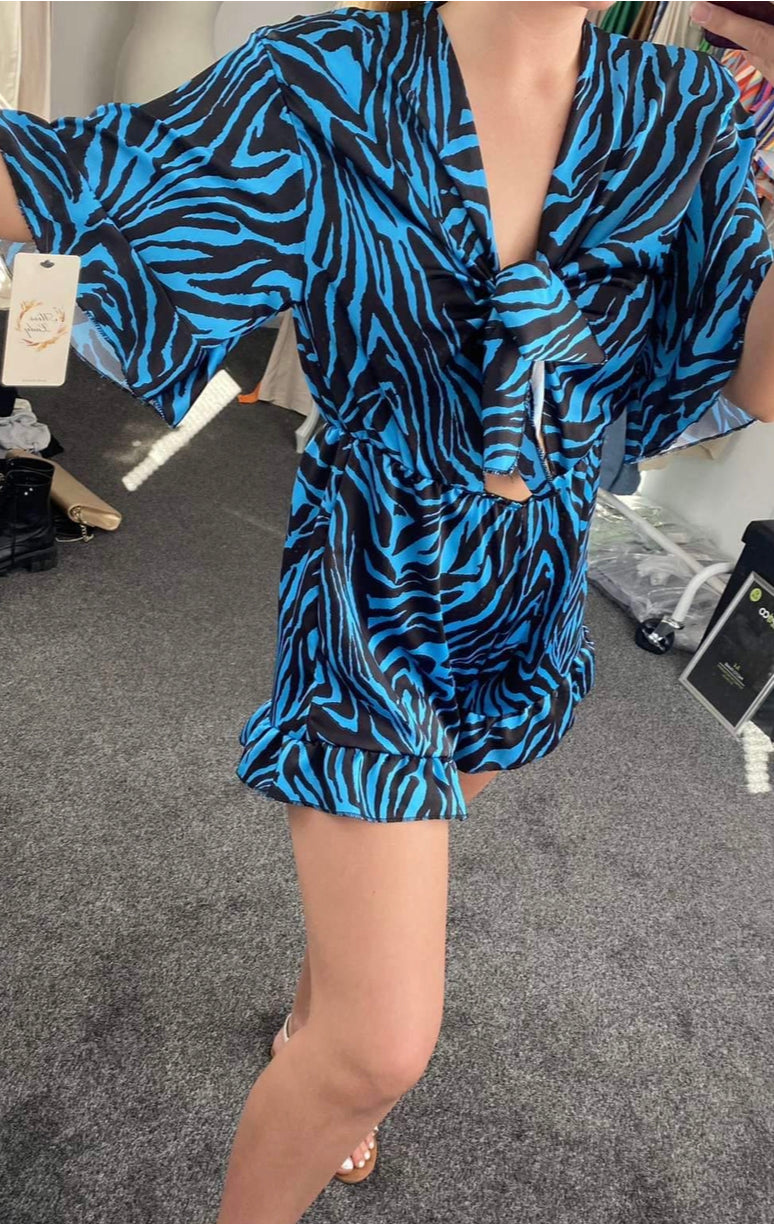 Paisley Blue zebra playsuit Onesize