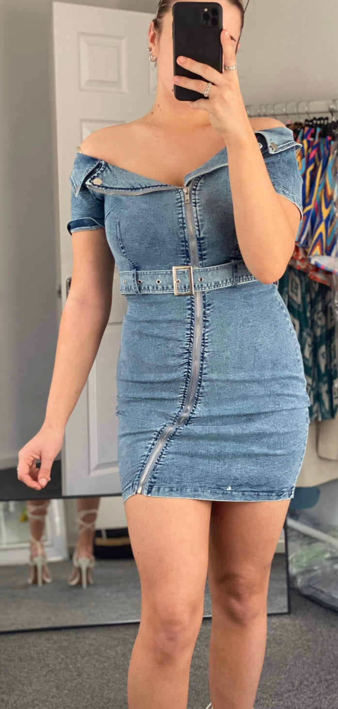 Deni Denim off shoulder dress